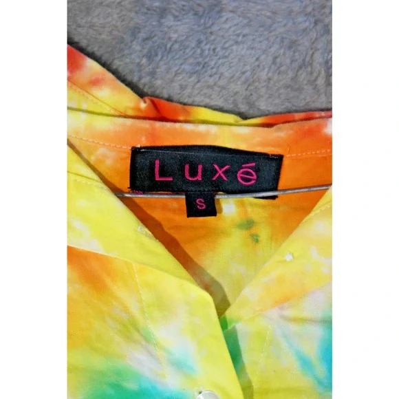 Luxe Artisan Hand Dyed Rainbow Tie-Dye Asymmetric Hem Dress Size Small - Picture 3 of 14